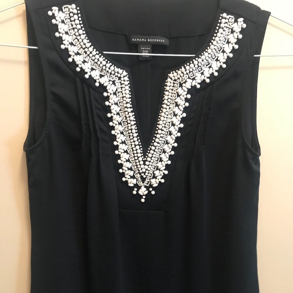 Banana Republic Navy Sleeveless Top W Beading